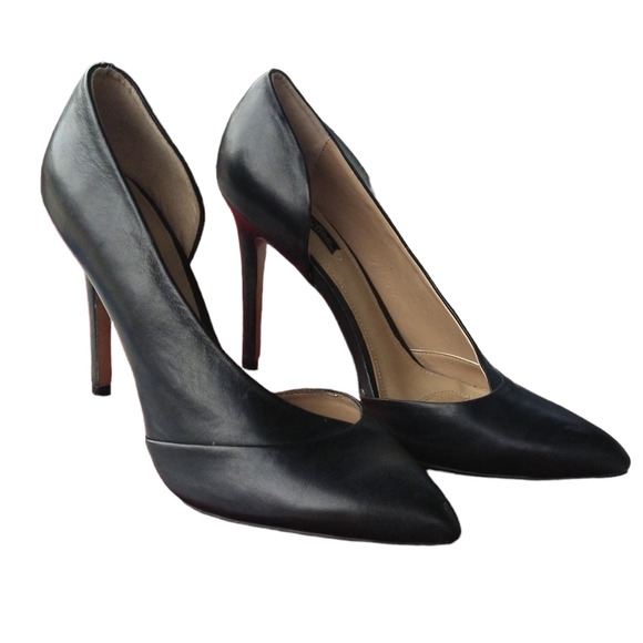 Zara Basic Collection D'Orsay Pump Black Leather Pointed High Heel Size EU 39 - Picture 1 of 13